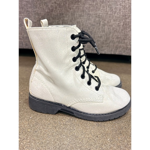 wonder nation Other - Wonder Nation Kids White Glitter Combat Boots Lace Up Side Zip Size 3